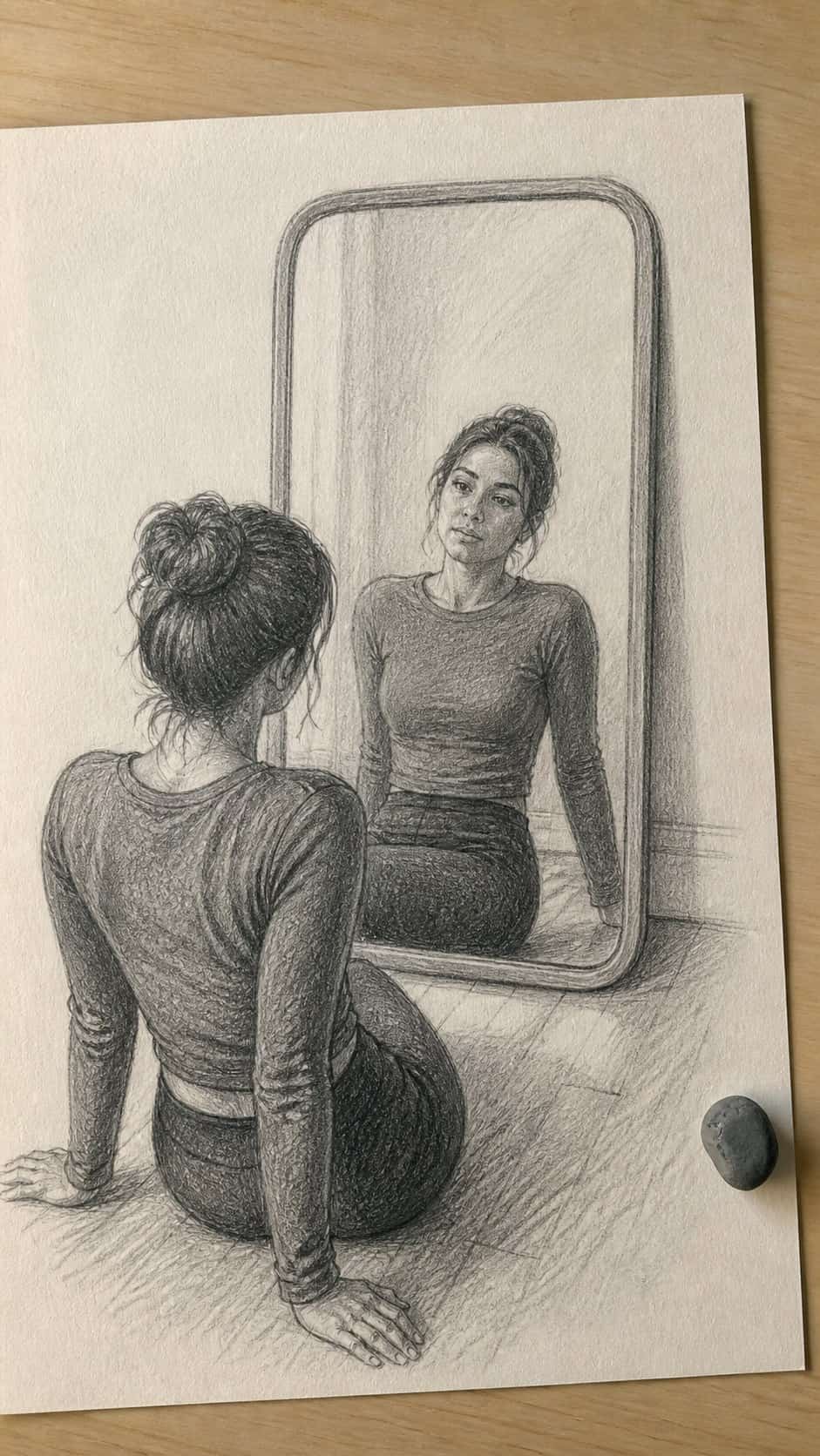 19 Creative Body Sketch Ideas Every Artist Should Try 18 Hand-drawn reflective mirror pose in graphite drawing on textured paper, shown in a slightly off-center overhead composition, like an — study 2
