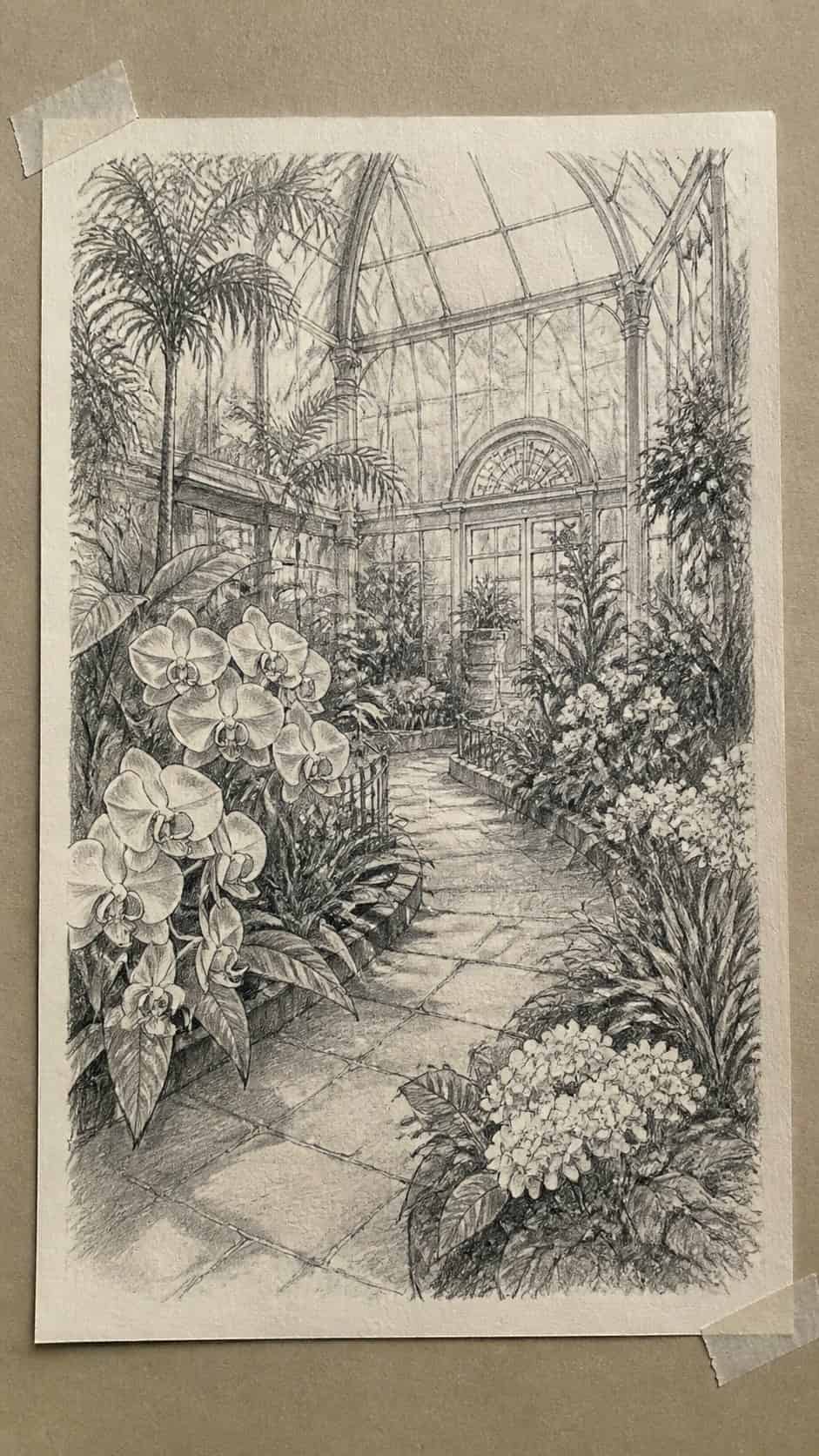 Unlocking the Artist Within: 21 Must-Try Doodle Drawing Ideas 8 Hand-drawn botanical gardens in graphite drawing on textured paper, shown in a straight overhead view — study 3