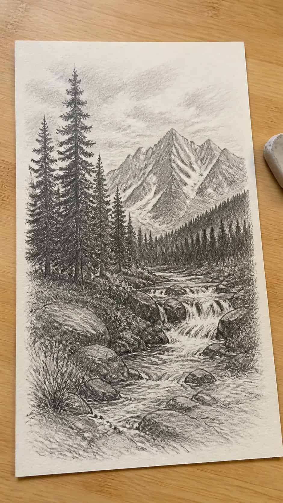 Unlocking the Artist Within: 21 Must-Try Doodle Drawing Ideas 20 Hand-drawn nature landscapes in graphite drawing on textured paper, shown in a slightly off-center overhead composition, like an — study 2