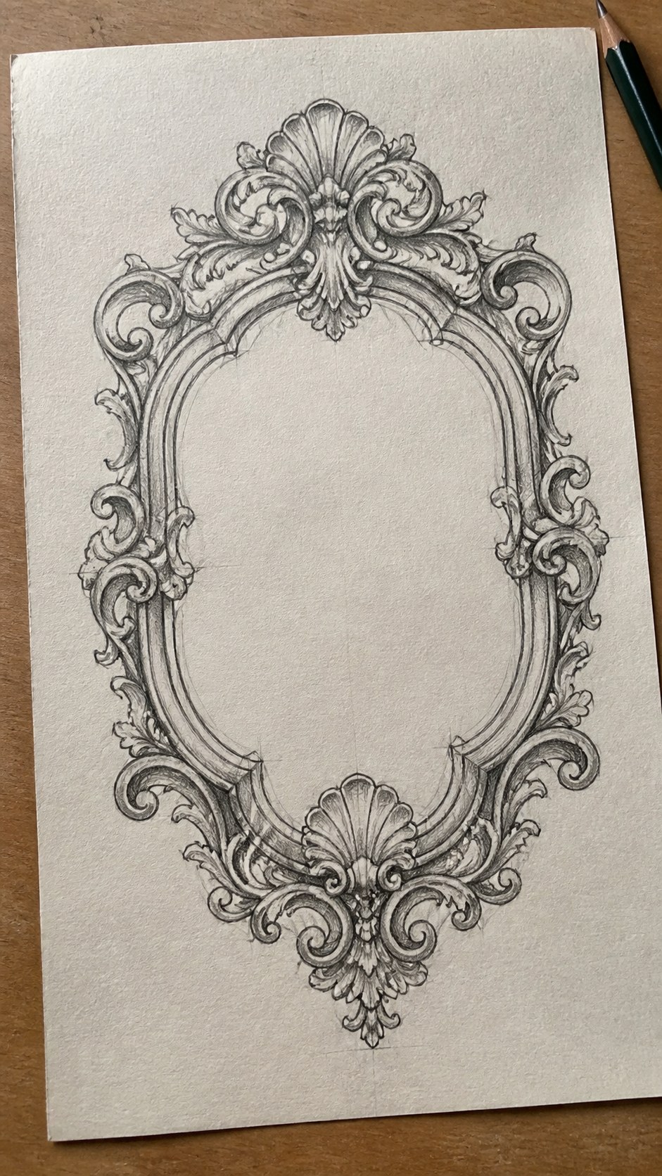 Unlocking the Artist Within: 21 Must-Try Doodle Drawing Ideas 45 Hand-drawn ornate frames in graphite drawing on textured paper, shown in a slightly off-center overhead composition, like an artist — study 2