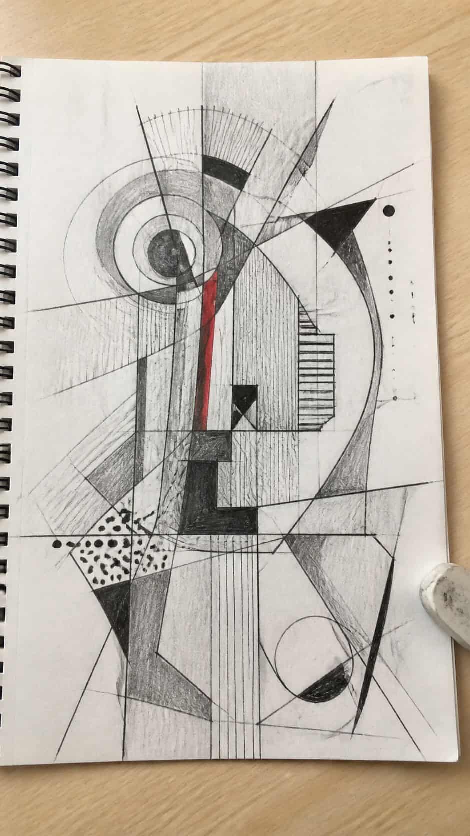20 Challenging Drawing Ideas to Push Your Artistic Limits 38 Hand-drawn complex abstract art in mixed-media hand drawing on textured paper, shown in a close overhead crop — study 2