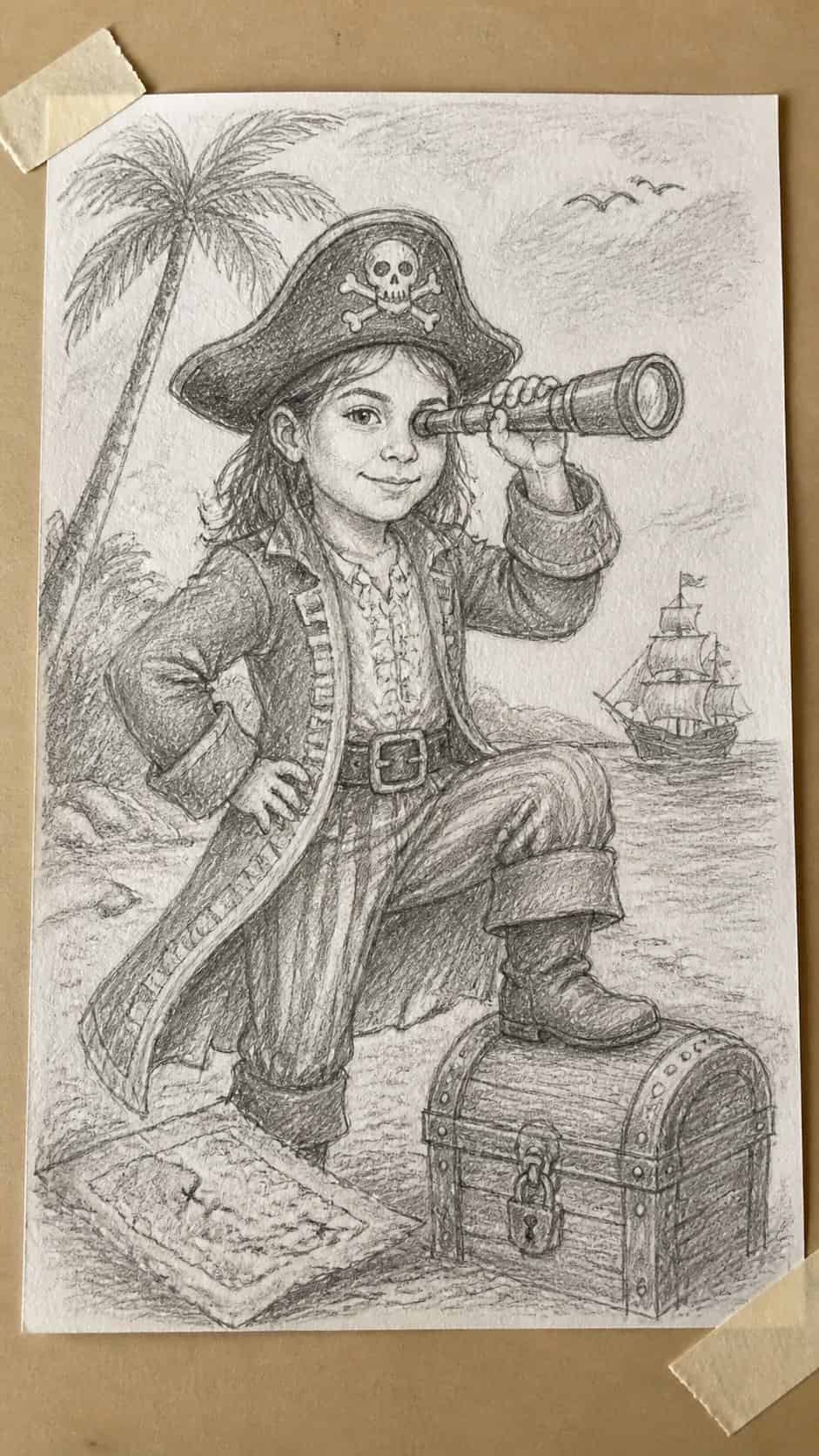 Discover the 15 Drawing Ideas Guaranteed to Unlock Your Child's Inner Picasso 7 Hand-drawn self-portrait with a twist in graphite drawing on textured paper, shown in a close overhead crop — study 1