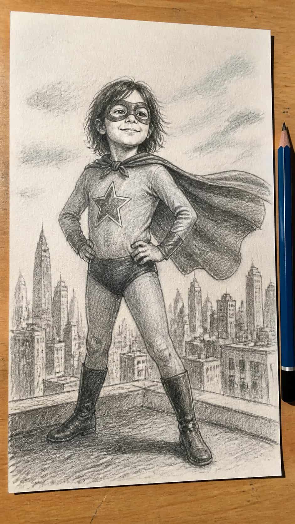 Discover the 15 Drawing Ideas Guaranteed to Unlock Your Child's Inner Picasso 8 Hand-drawn self-portrait with a twist in graphite drawing on textured paper, shown in a slightly off-center overhead composition, like — study 2