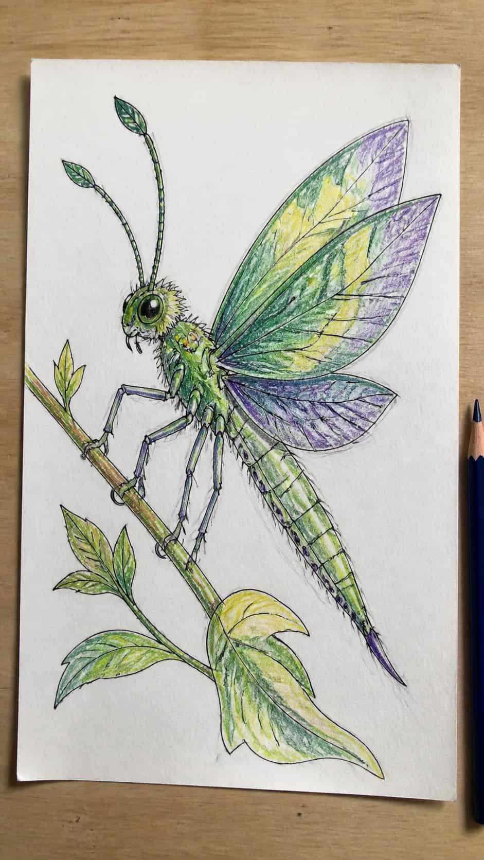 Discover the 15 Drawing Ideas Guaranteed to Unlock Your Child's Inner Picasso 15 Hand-drawn invent a new insect in colored-pencil drawing on textured paper, shown in a straight overhead view — study 2