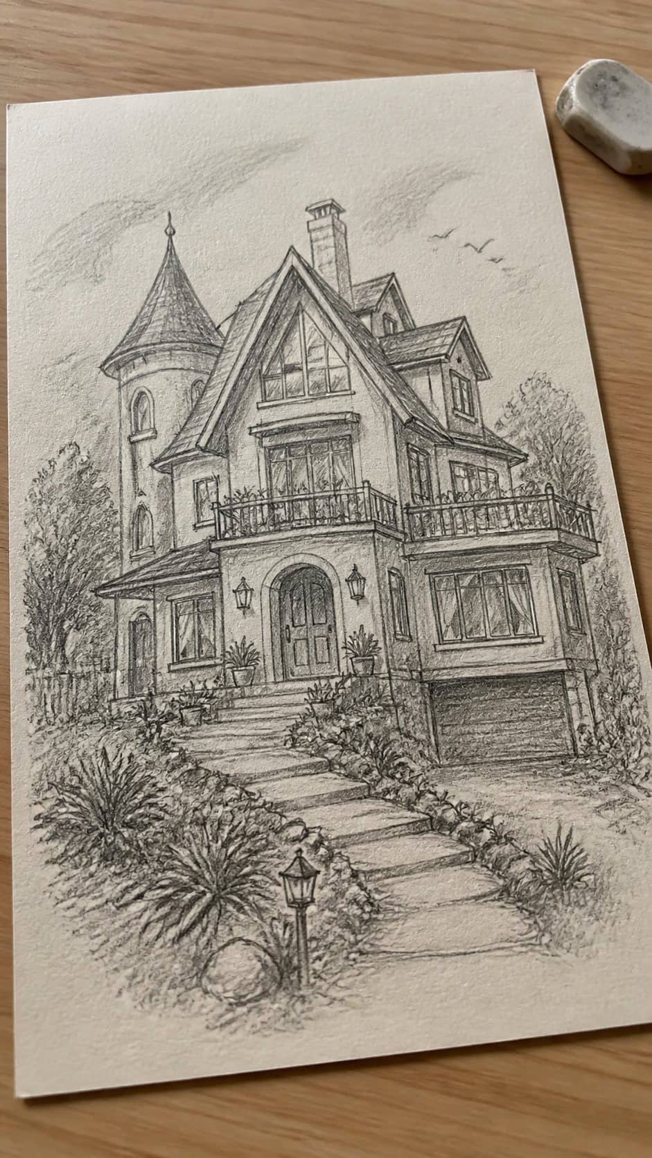 Discover the 15 Drawing Ideas Guaranteed to Unlock Your Child's Inner Picasso 16 Hand-drawn my dream house in graphite drawing on textured paper, shown in a gentle oblique desk view that shows paper tooth and — study 1