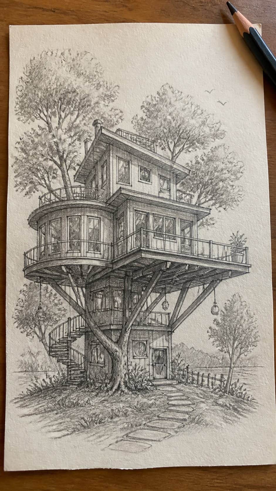 Discover the 15 Drawing Ideas Guaranteed to Unlock Your Child's Inner Picasso 18 Hand-drawn my dream house in graphite drawing on textured paper, shown in a slightly off-center overhead composition, like an artist — study 3