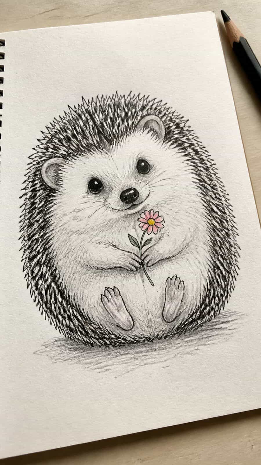 The 19 Animal Drawing Ideas Every Aspiring Artist Should Try 26 Hand-drawn whimsical hedgehog in mixed-media hand drawing on textured paper, shown in a slightly off-center overhead composition, like — study 1