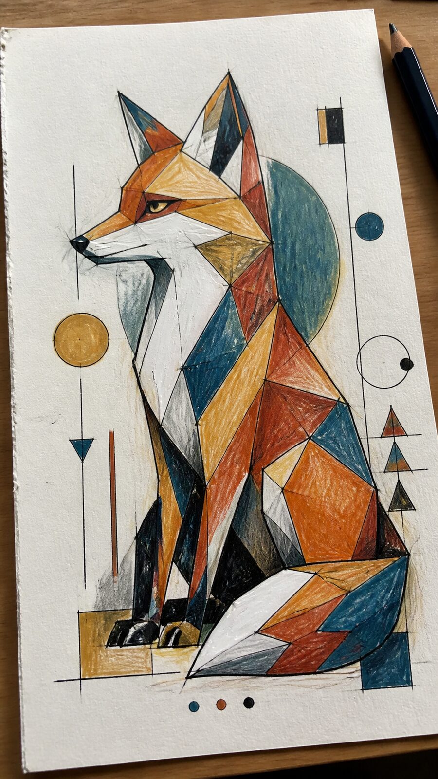 These 30 Trippy Drawing Ideas That Will Revolutionize Your Art 12 Hand-drawn geometric animal forms in colored-pencil drawing on textured paper, shown in a close overhead crop — study 2