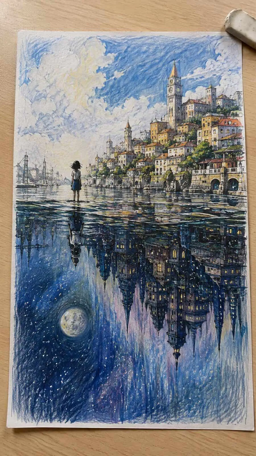 These 30 Trippy Drawing Ideas That Will Revolutionize Your Art 39 Hand-drawn inverted reflections in colored-pencil drawing on textured paper, shown in a slightly off-center overhead composition, like — study 1
