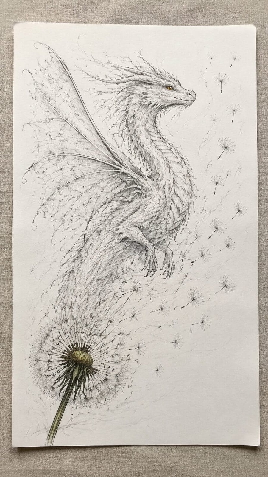 20 Hilarious Drawing Ideas Guaranteed to Make You Laugh 30 Hand-drawn the dandelion dragon in mixed-media hand drawing on textured paper, shown in a straight overhead view — study 2