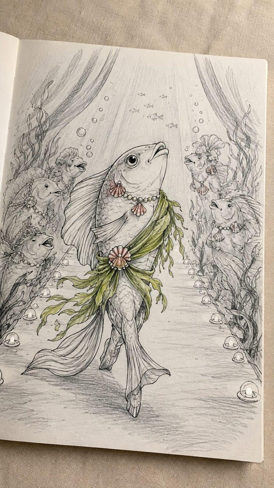 20 Hilarious Drawing Ideas Guaranteed to Make You Laugh 39 Hand-drawn the fishbowl fashion show in mixed-media hand drawing on textured paper, shown in a gentle oblique desk view that shows — study 3