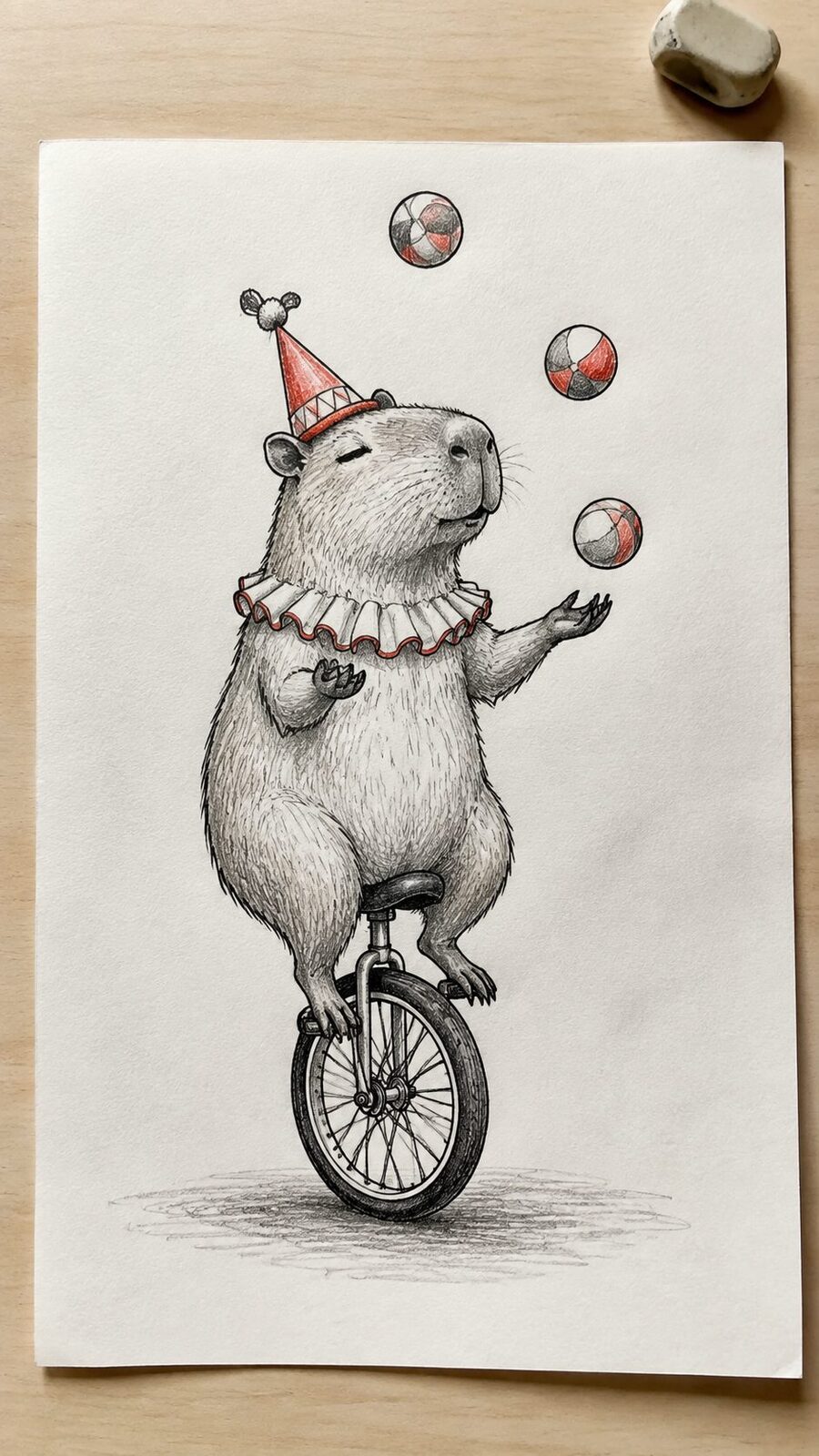 20 Hilarious Drawing Ideas Guaranteed to Make You Laugh 53 Hand-drawn the circus capybara in mixed-media hand drawing on textured paper, shown in a straight overhead view — study 2