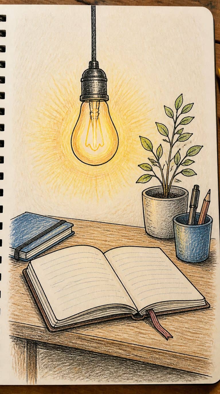 A hand-drawn artwork of hanging light bulb.