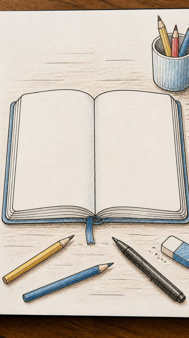 A hand-drawn artwork of open book.