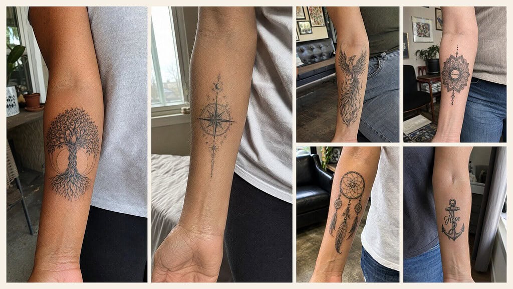 Six 35 forearm tattoos for women worth considering shown in an editorial collage