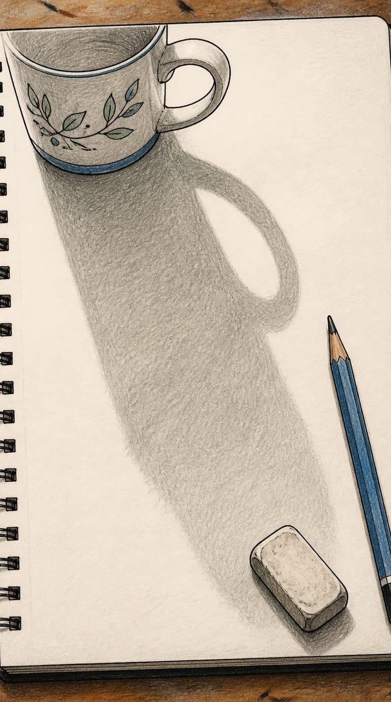 A hand-drawn artwork of shadow-only sketch of a household object.