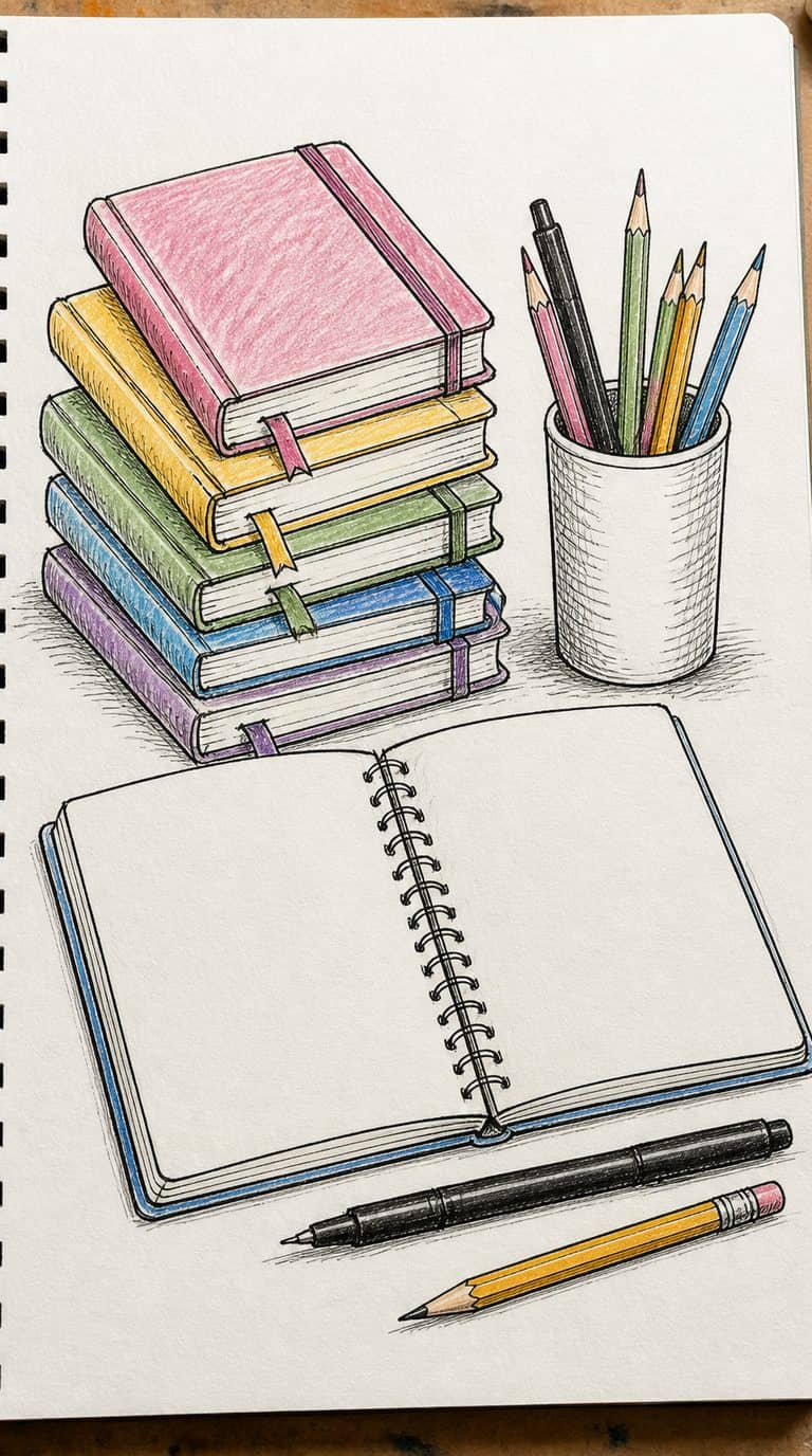 A hand-drawn artwork of stack of books.