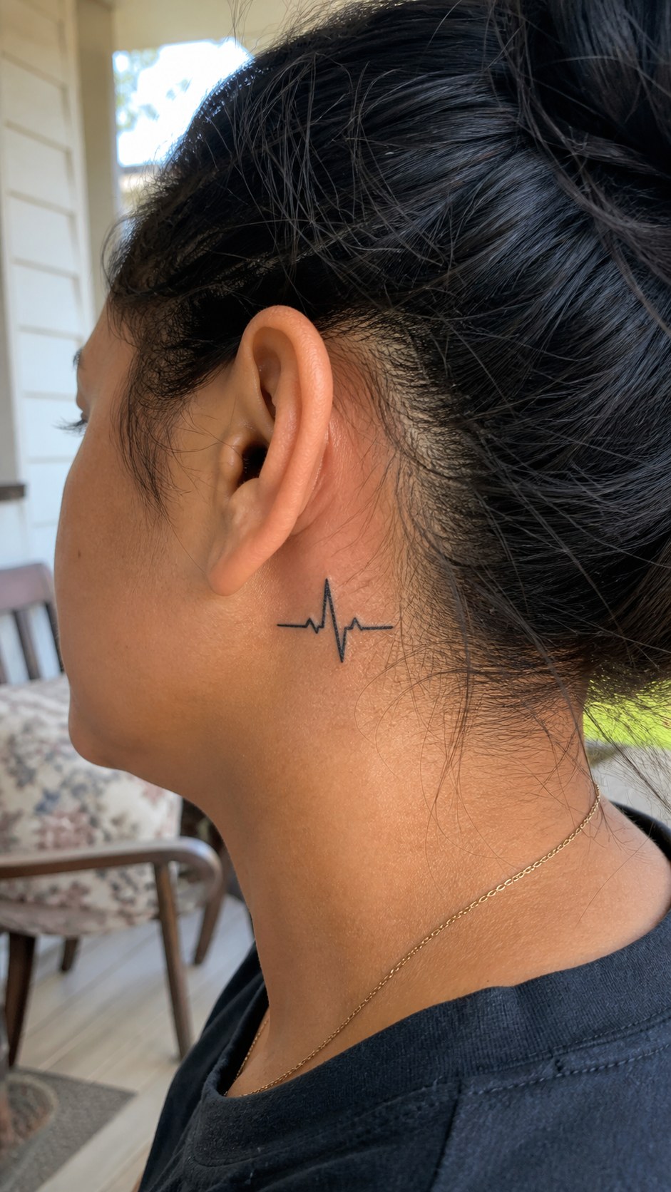 38 Creative Tattoo Ideas for Women 22 Healed heartbeat line tattoo on a adult woman's behind the ear, photographed in a natural relaxed documentary crop — study 2