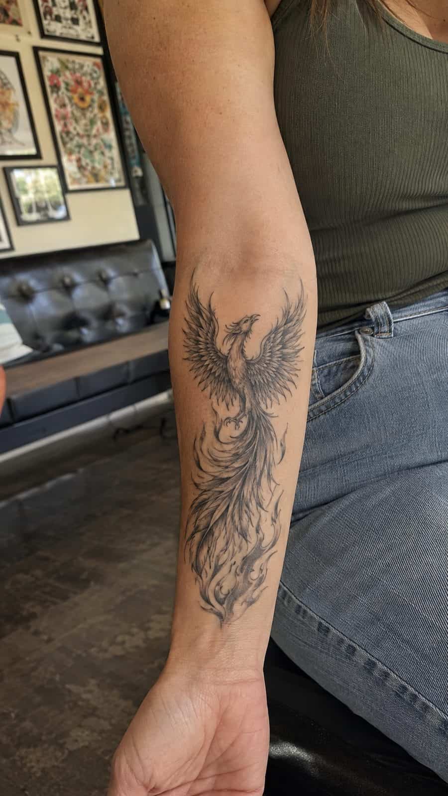 35 Forearm Tattoos for Women Worth Considering 5 Healed rising phoenix tattoo on a adult woman's inner forearm, photographed in a natural gentle side angle that clearly shows how the — study 1