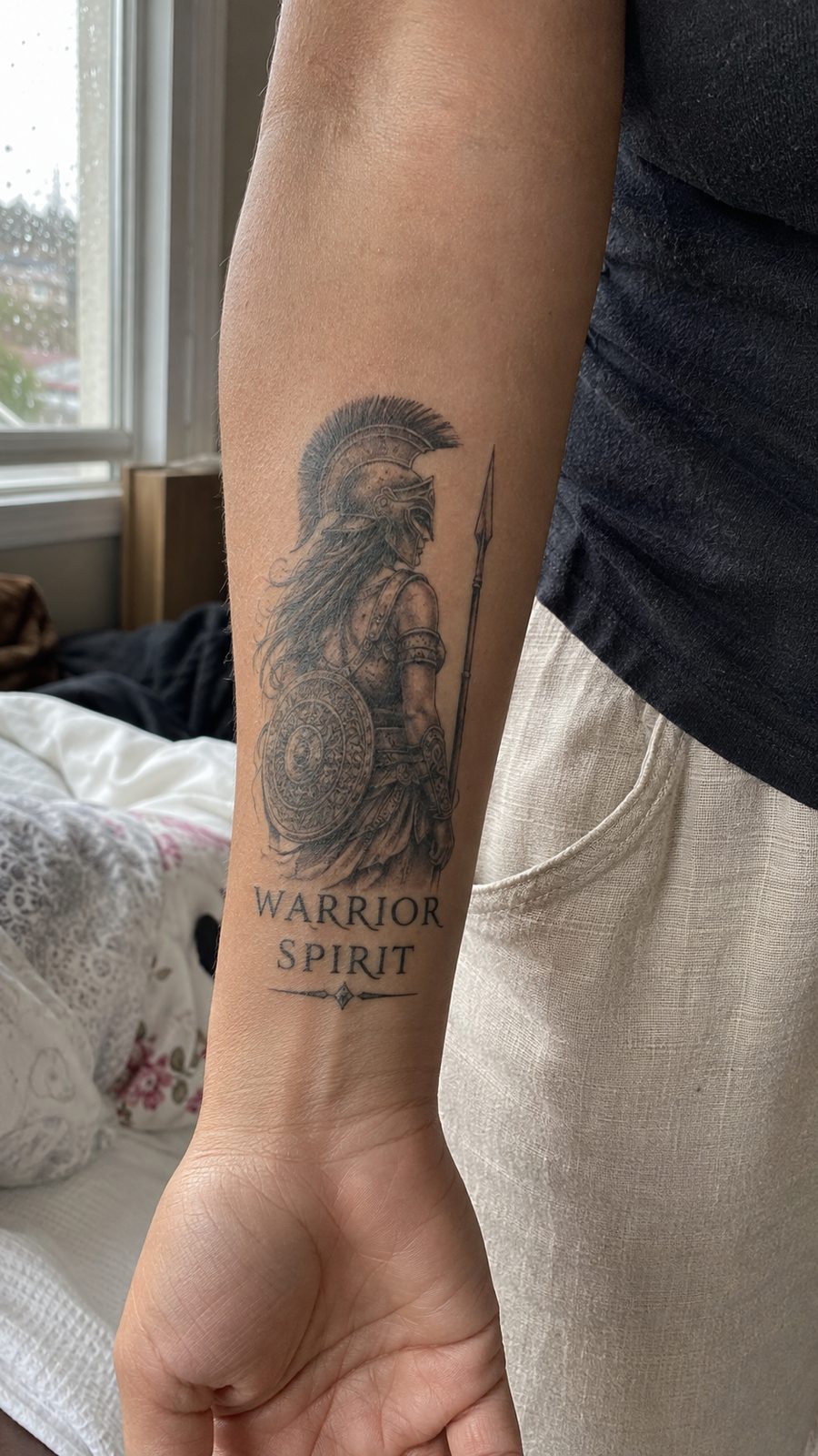 35 Forearm Tattoos for Women Worth Considering 20 Healed warrior spirit tattoo on a adult woman's inner forearm, photographed in a natural gentle side angle that clearly shows how the — study 1