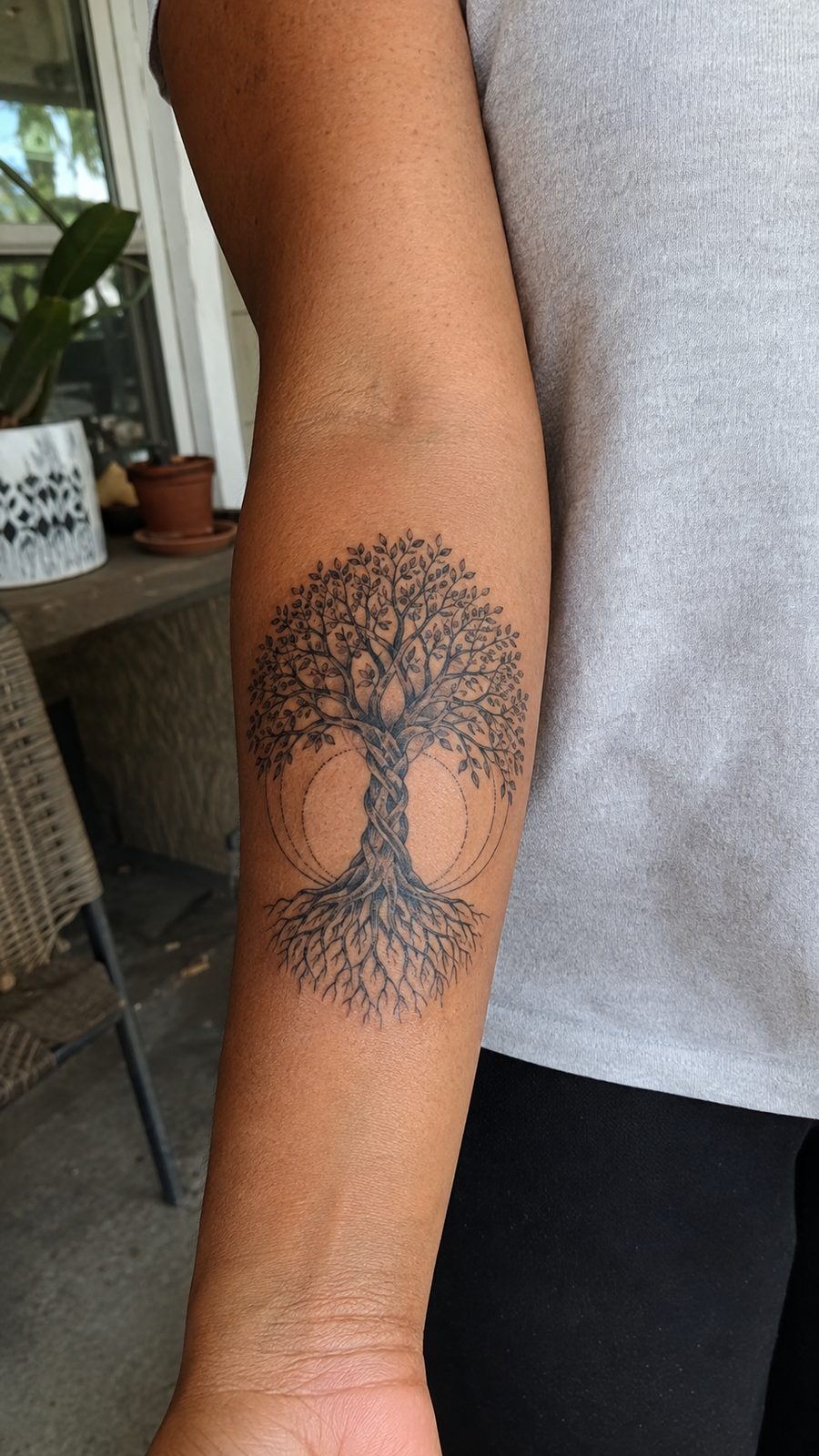 35 Forearm Tattoos for Women Worth Considering 22 Healed tree of life tattoo on a adult woman's inner forearm, photographed in a natural straight-on close view, a touch off-center like — study 1