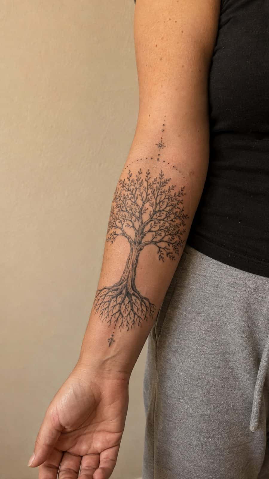35 Forearm Tattoos for Women Worth Considering 23 Healed tree of life tattoo on a adult woman's inner forearm, photographed in a natural gentle side angle that clearly shows how the — study 2