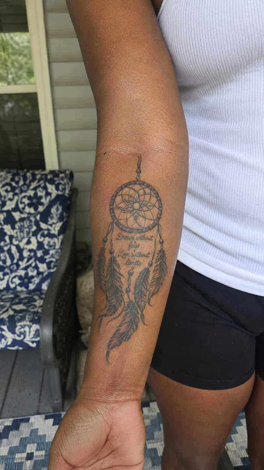 35 Forearm Tattoos for Women Worth Considering 40 Healed dreamcatcher tattoo on a adult woman's inner forearm, photographed in a natural gentle side angle that clearly shows how the — study 3