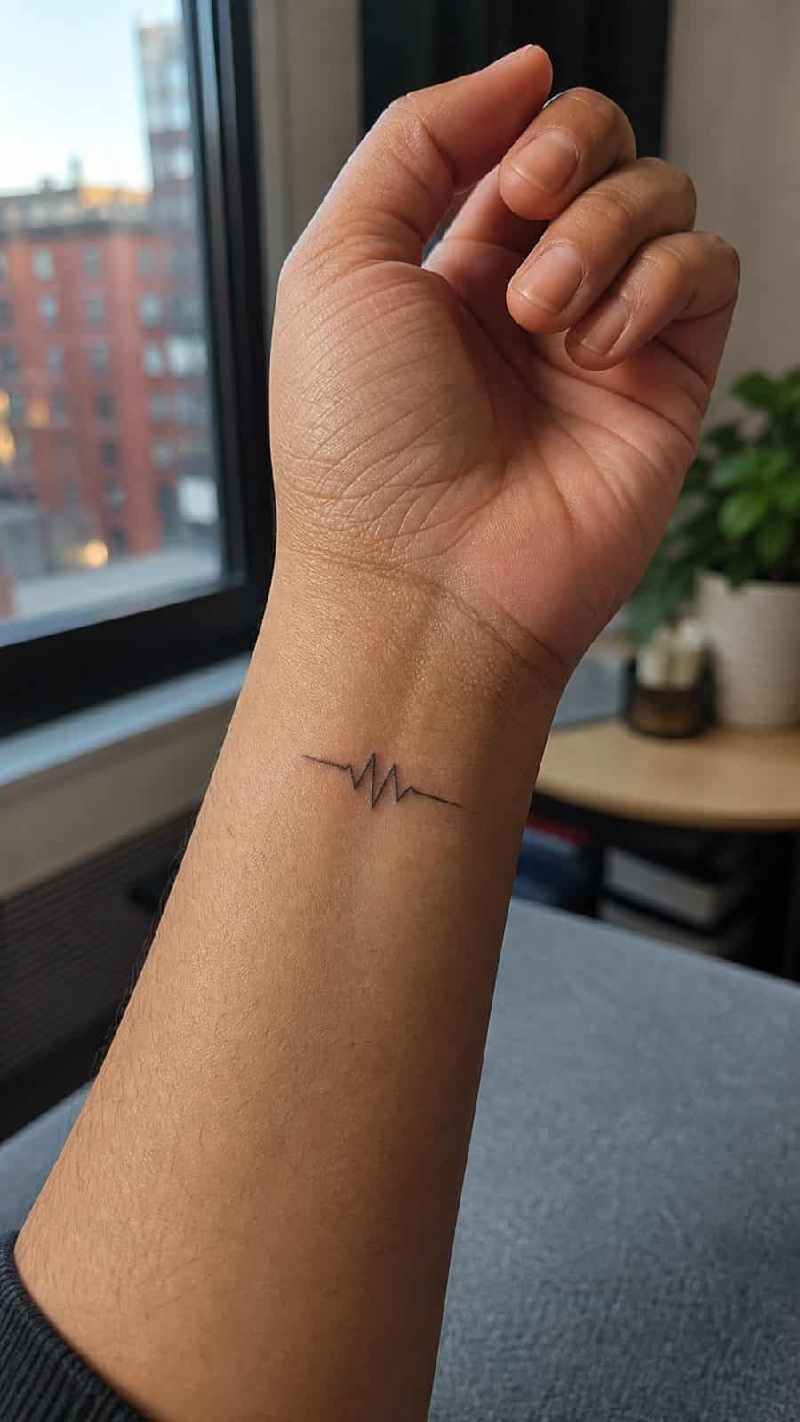 Wrist Tattoos Women Are Raving About: Discover the 28 Most Gorgeous Designs 12 Healed tiny heartbeat line tattoo on a adult woman's inner wrist, photographed in a natural gentle side angle that clearly shows — study 2