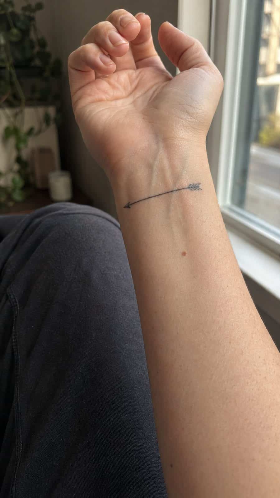 Wrist Tattoos Women Are Raving About: Discover the 28 Most Gorgeous Designs 28 Healed subtle arrow line tattoo on a adult woman's inner wrist, photographed in a natural gentle side angle that clearly shows how the — study 2
