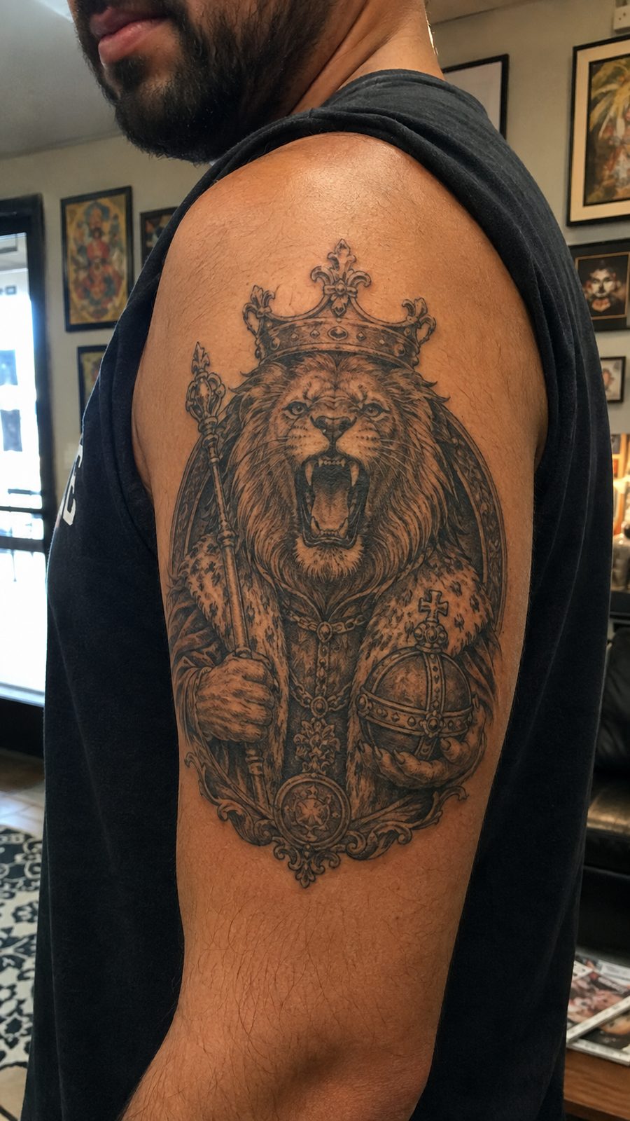 Unleash Your Inner Strength: 20 Male Lion Tattoo Ideas You Need to See 42 Healed the roaring monarch tattoo on a adult man's outer upper arm, photographed in a natural casual close three-quarter view — study 1