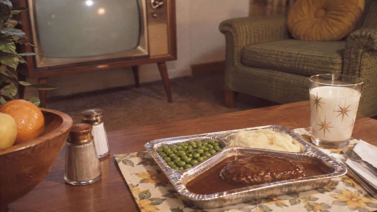 16 Once-Popular '60s Foods That Are Hard to Find Today 11 Real vintage photo of a TV dinner or Salisbury steak meal.