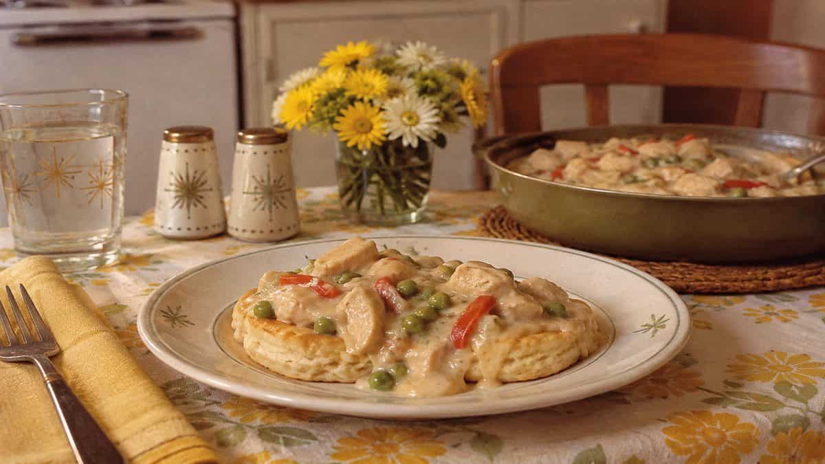 16 Once-Popular '60s Foods That Are Hard to Find Today 8 Genuine retro photo of Chicken à la King served over toast or biscuits.