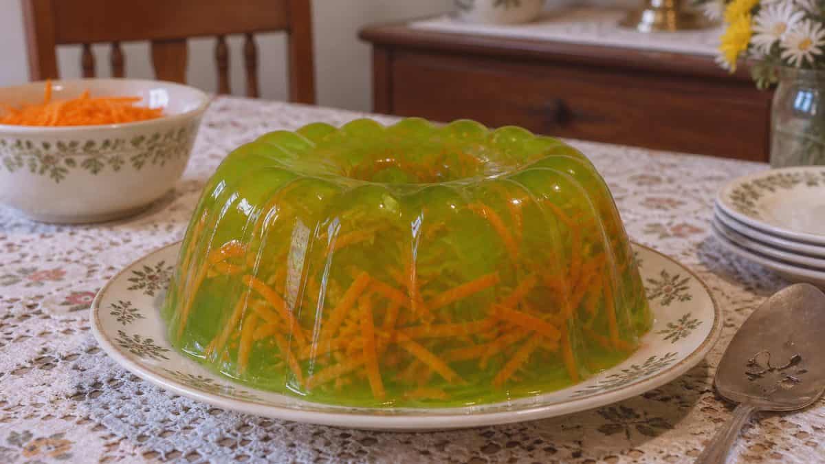 18 Church Potluck Recipes That Nobody Makes Anymore 8 Lime jello mold with carrots