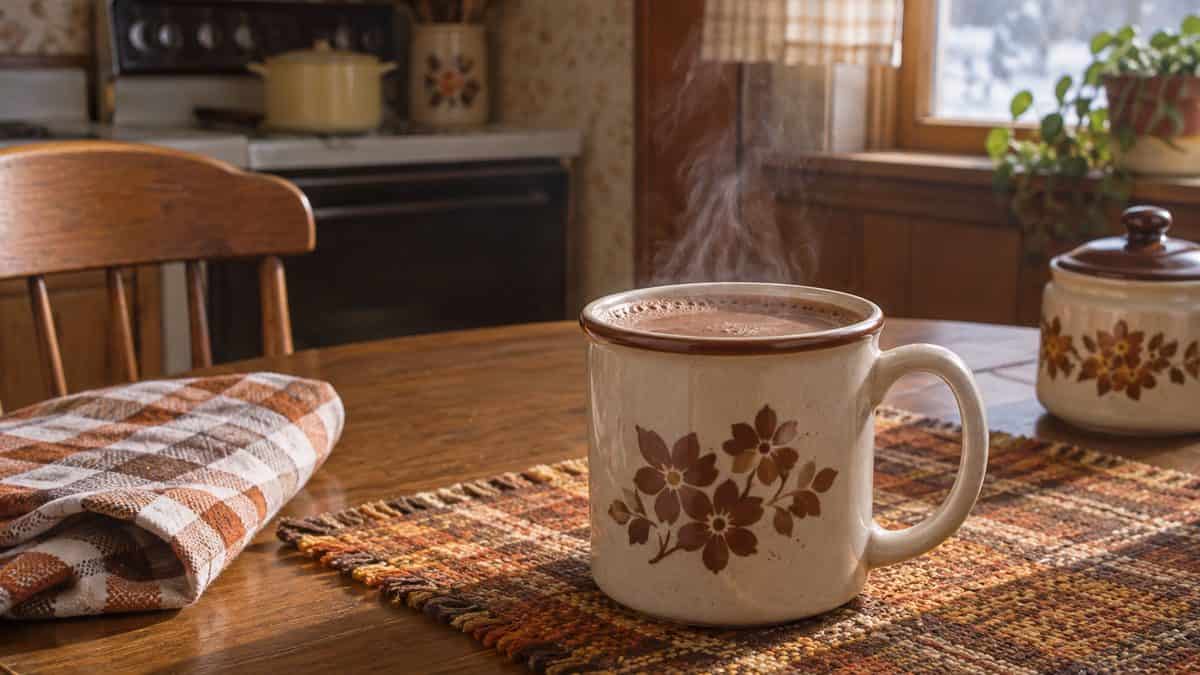 Steaming mug of hot cocoa
