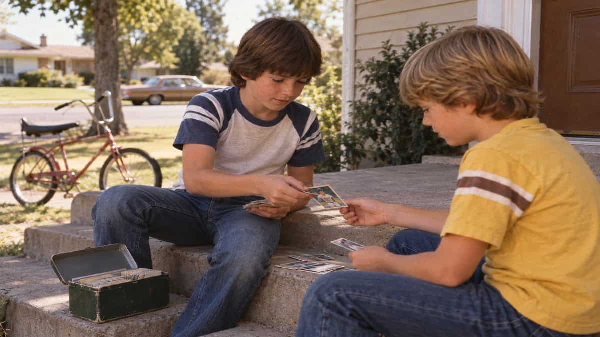 Before Screens: How We Entertained Ourselves 5 Kids trading real baseball cards.