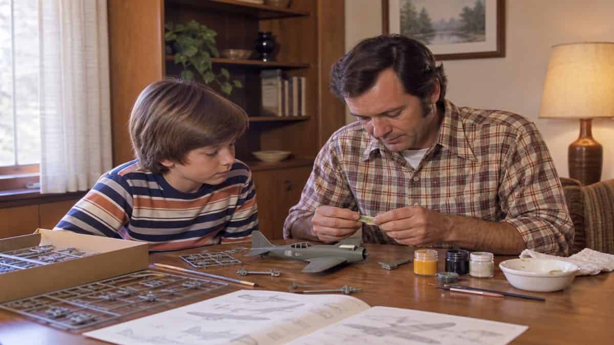 Before Screens: How We Entertained Ourselves 7 Father and son assembling a model kit
