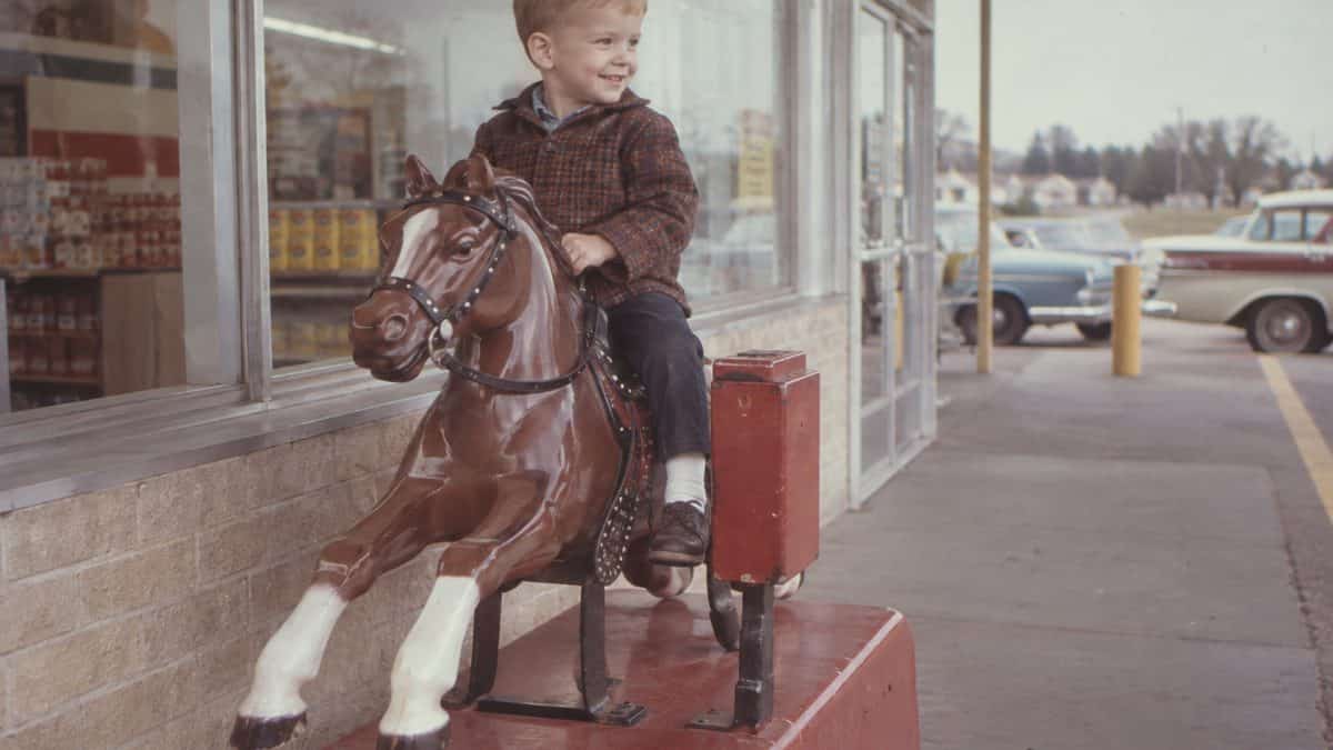 15 Grocery Store Features from the '60s That Have Vanished 2 Authentic 1960s photo of child on mechanical horse