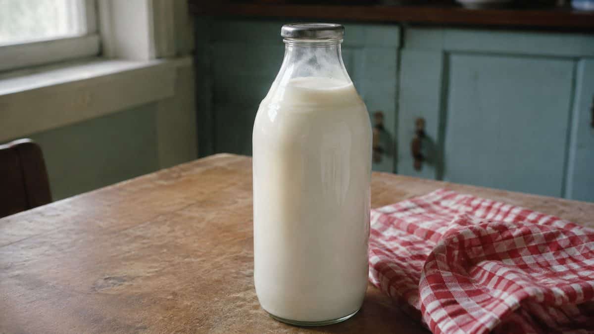 12 Things Every Kid Who Grew Up With a Milkman Remembers 3 Close-up of a real vintage milk bottle showing a distinct cream line