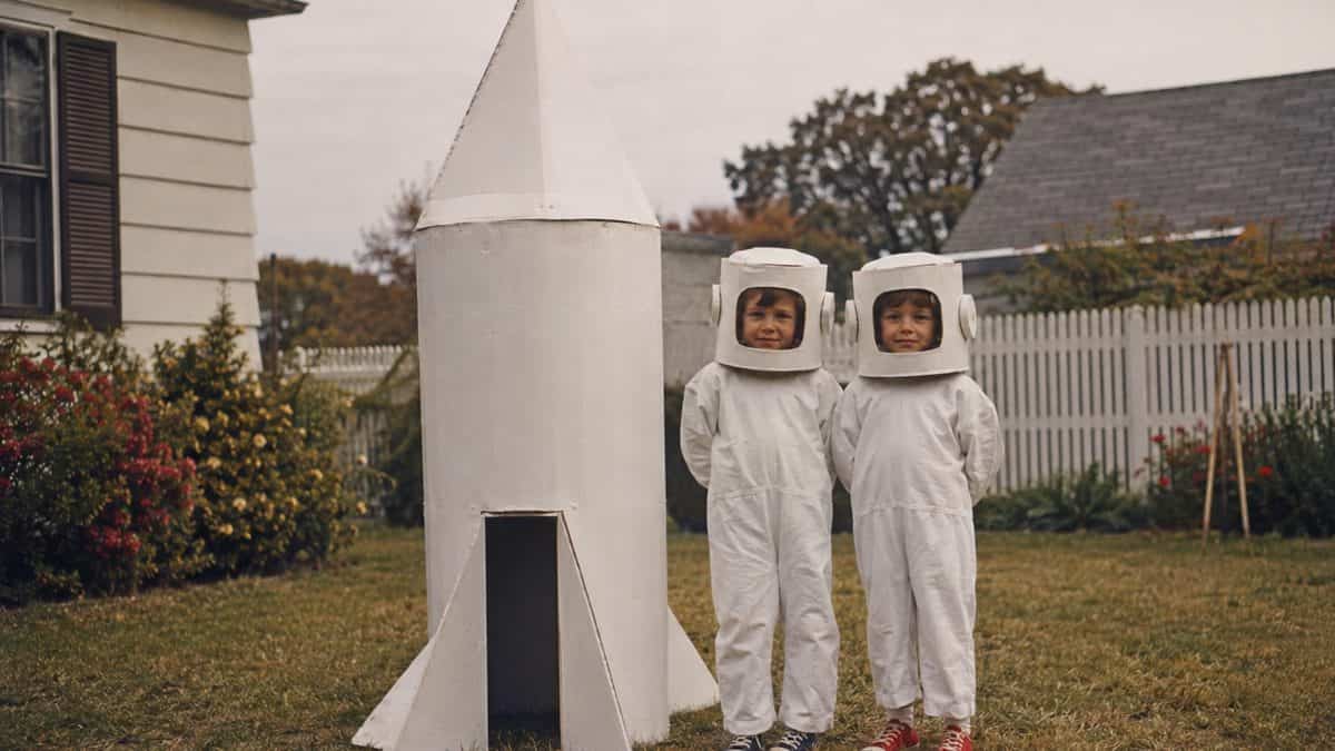1960s kids in homemade astronaut costumes
