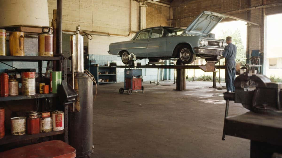 15 Gas Station Services We Took for Granted in the '60s 16 1960s auto repair shop