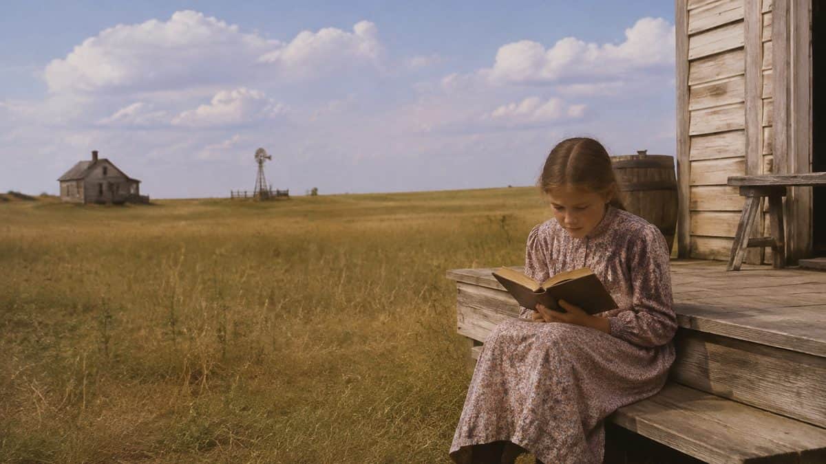 Prairie landscape or a child reading.