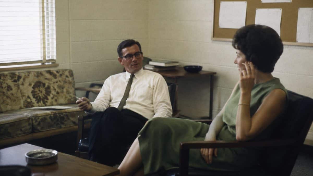 Authentic 1960s photo of adults in a breakroom or lounge