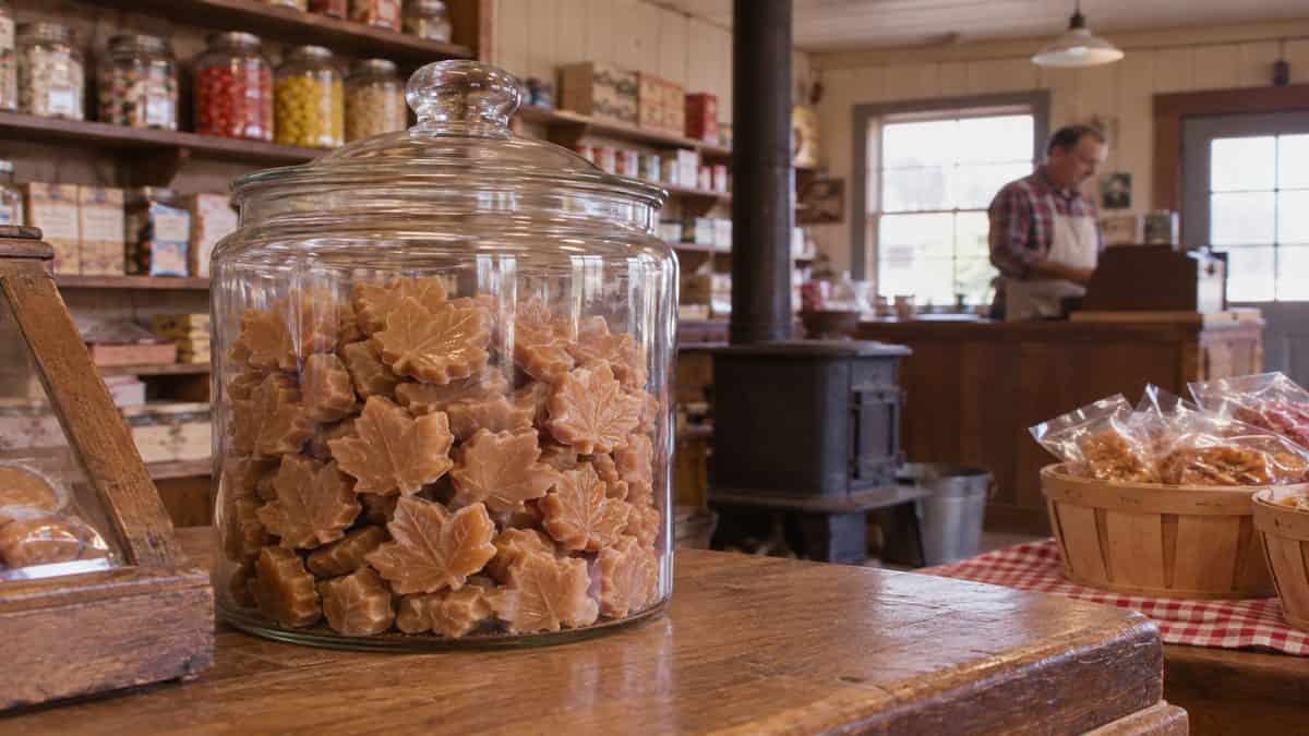 Vintage display of real maple sugar candy