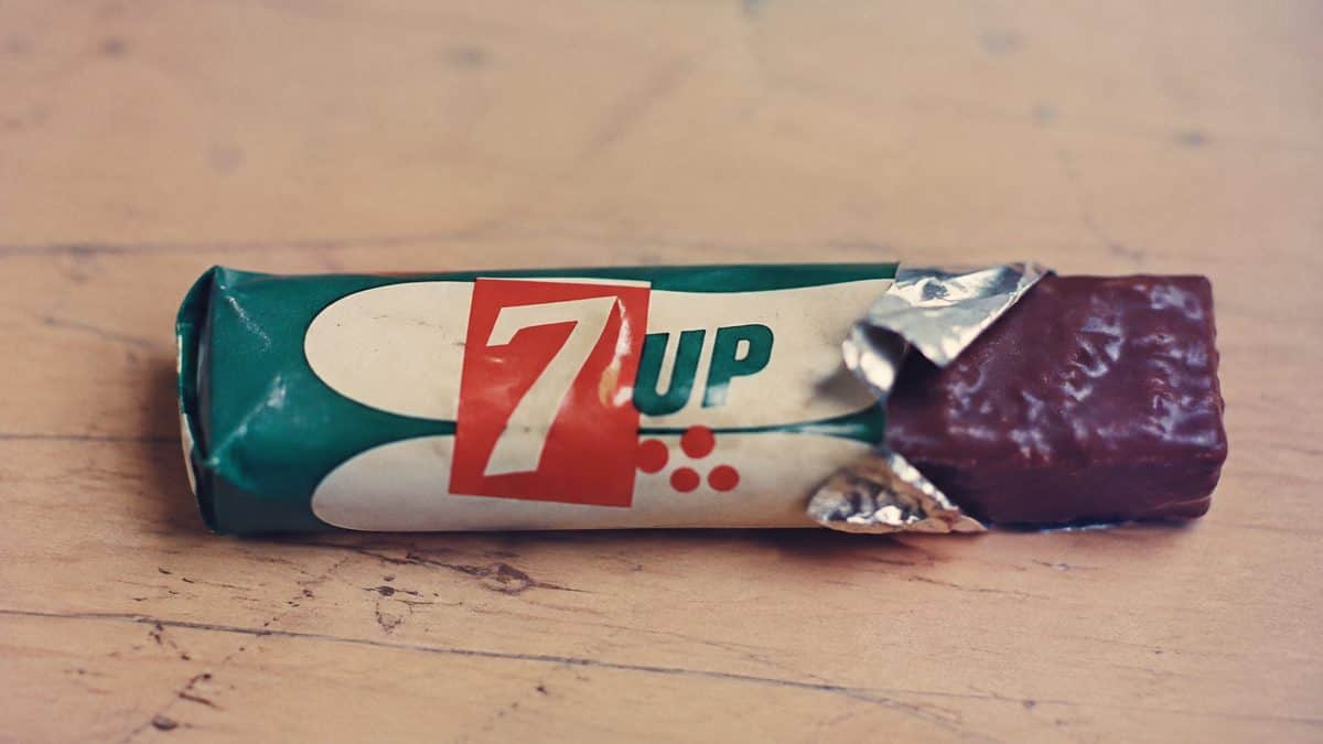 14 Classic '60s Candy Store Treats That Are Hard to Find Today 4 Realistic photo of a vintage Seven Up candy bar