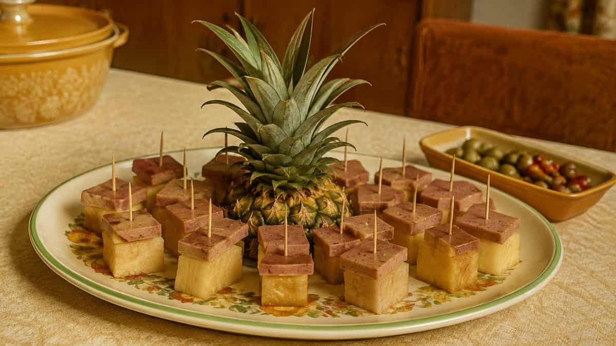 15 Classic '70s Recipes That Seem Completely Bizarre Today 10 Liver sausage pineapple appetizer.