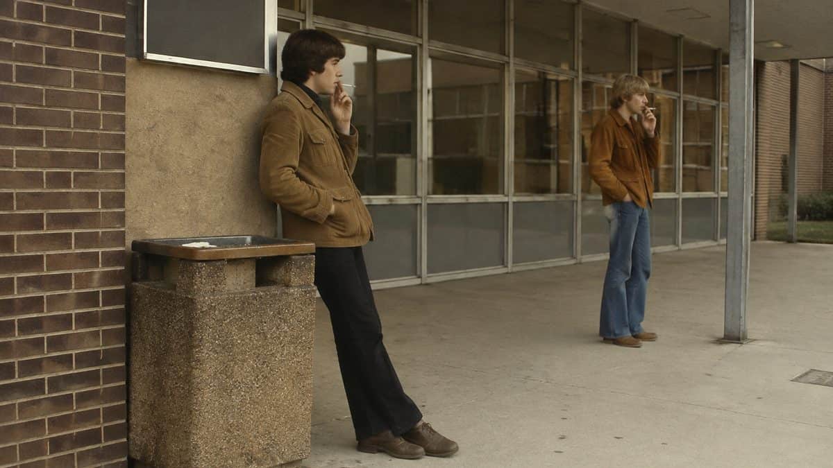 Genuine 1970s photo of students in a smoking area