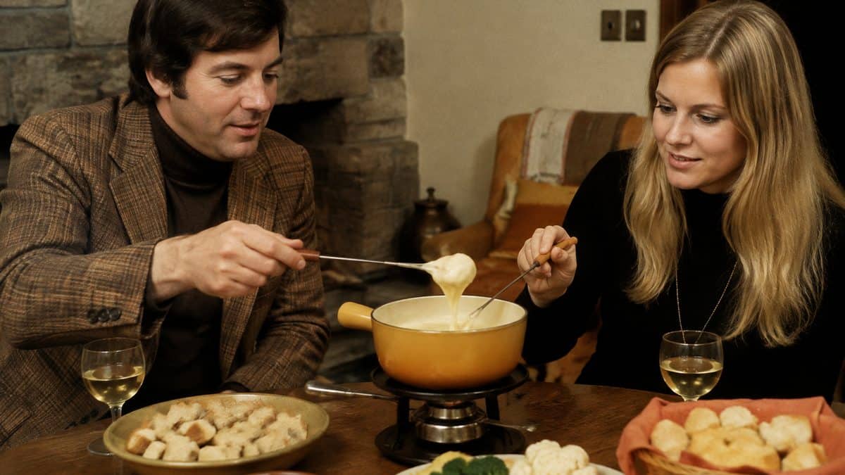 13 Party Foods from the Seventies That Should Make a Comeback 2 Genuine 1970s photo of people enjoying cheese fondue