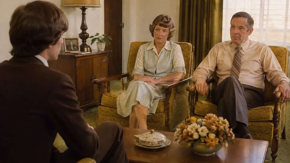 Dating Rules from the '70s That Sound Completely Insane Now 3 Authentic 1970s photo of a teenager meeting a date's parents, neutral expressions.