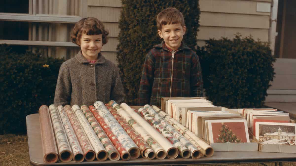 School Fundraisers from the Sixties Through the Nineties 4 Children selling wrapping paper.