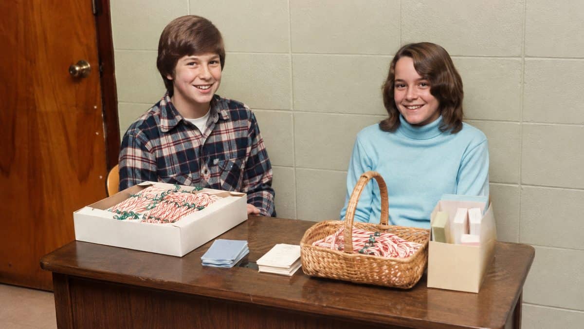 School Fundraisers from the Sixties Through the Nineties 9 Smiling students selling candy canes.